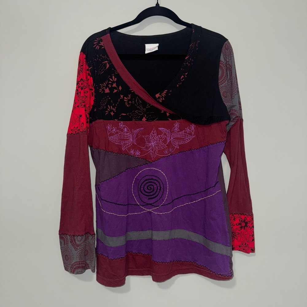 Greater Good Network Womens XXXL Patchwork Embroidered Boho Long Sleeve Top